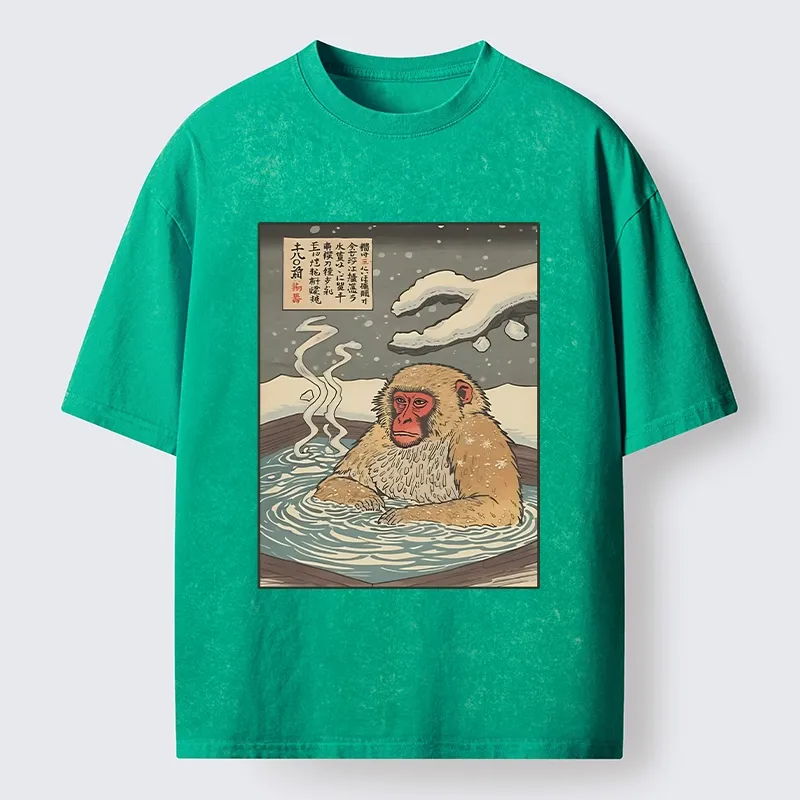 Tokyo-Tiger Japanese Snow Monkey Onsen Washed T-Shirt