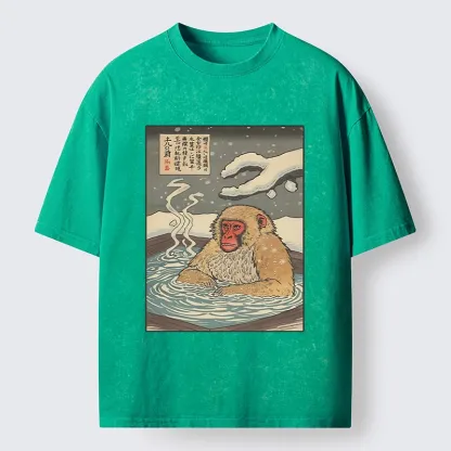 Tokyo-Tiger Japanese Snow Monkey Onsen Washed T-Shirt