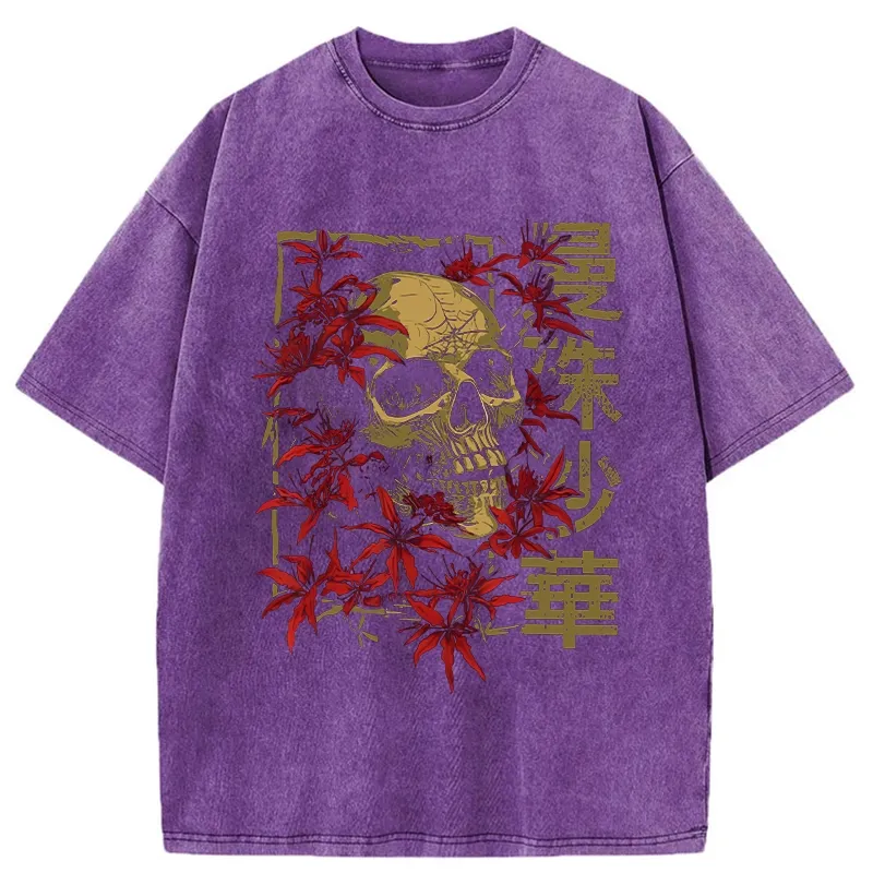 Tokyo-Tiger Skull in Lycoris Washed T-Shirt