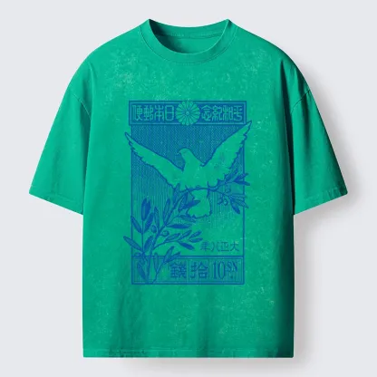 Tokyo-Tiger Dove Of Peace Vintage Stamp Washed T-Shirt
