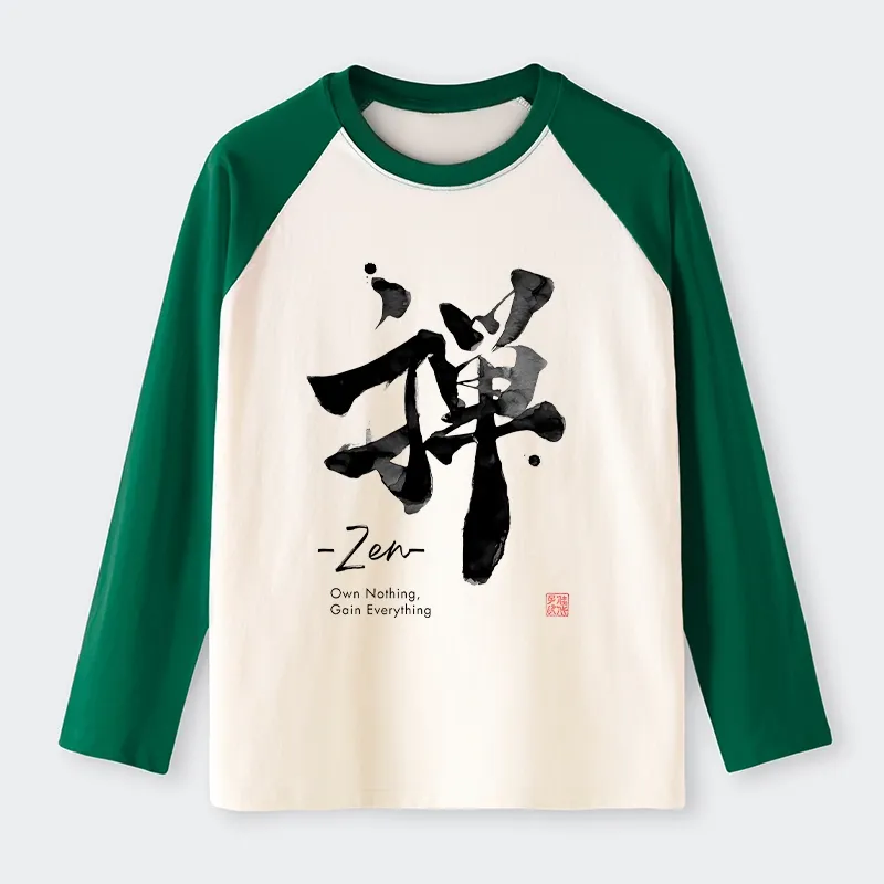 Tokyo-Tiger Zen Texts Raglan Long Sleeve T-shirt