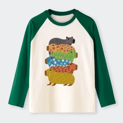 Tokyo-Tiger Colorful Capybaras Raglan Long Sleeve T-shirt