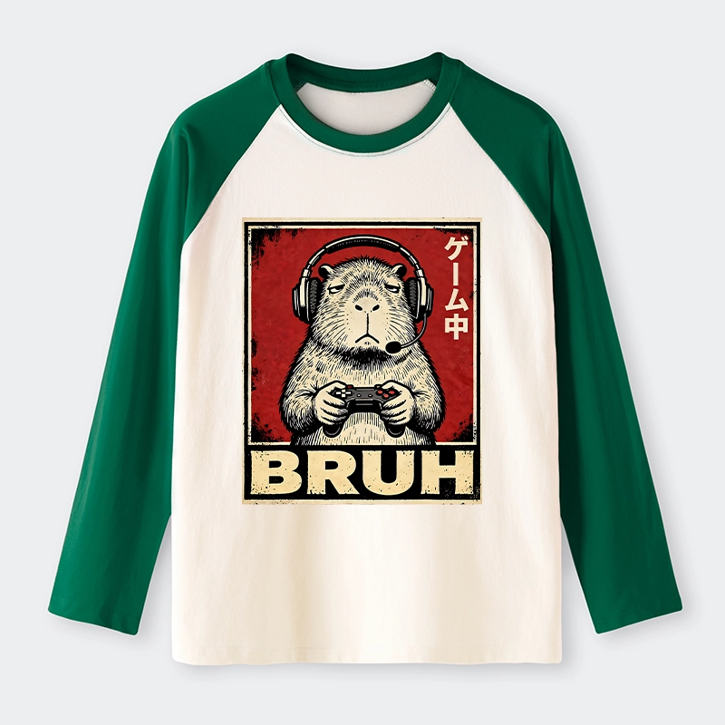 Tokyo-Tiger Funny Capybara Playing Games Raglan Long Sleeve T-shirt