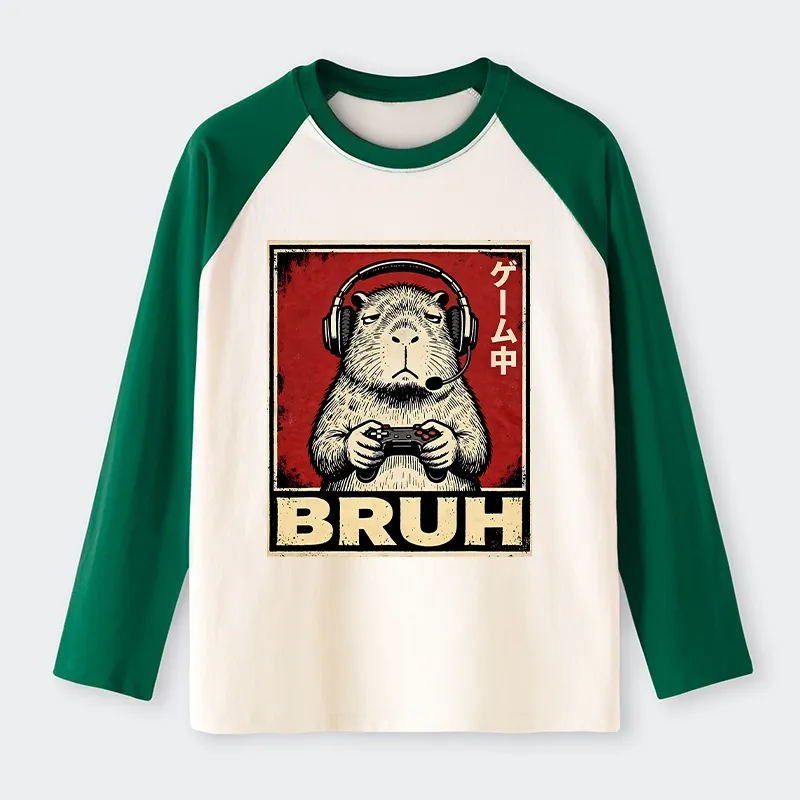 Tokyo-Tiger Funny Capybara Playing Games Raglan Long Sleeve T-shirt