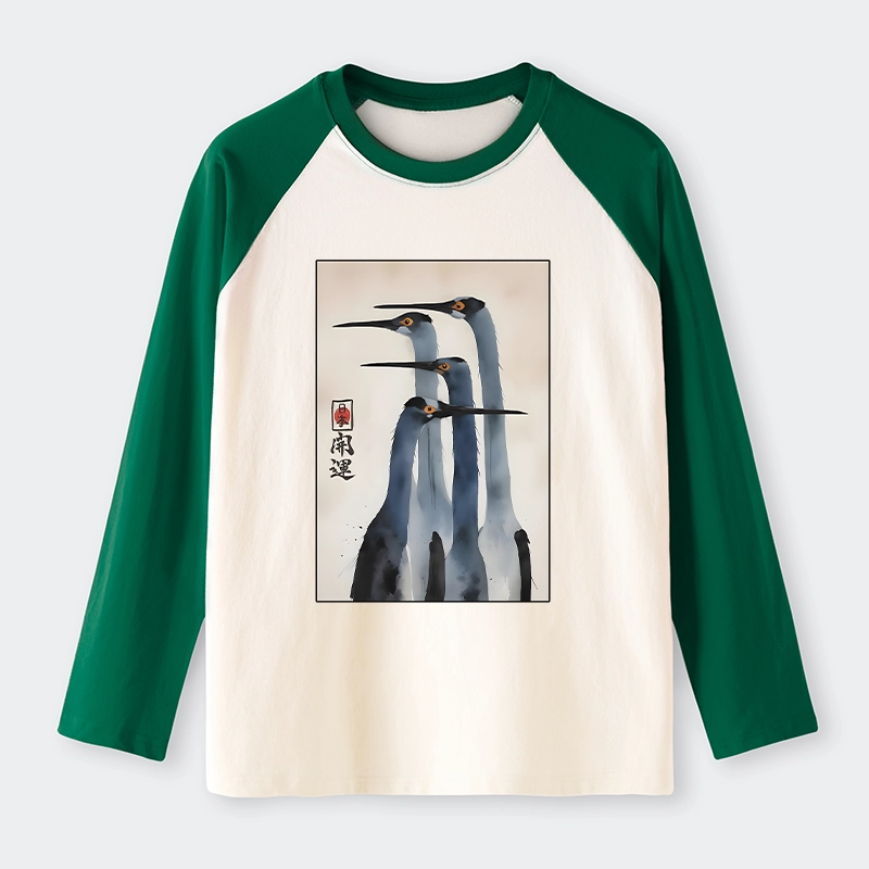 Tokyo-Tiger Retro Sandhill Crane Raglan Long Sleeve T-shirt