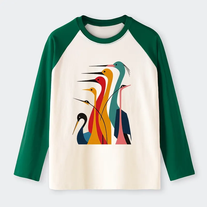 Tokyo-Tiger Various Types Of Cranes Raglan Long Sleeve T-shirt