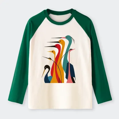 Tokyo-Tiger Various Types Of Cranes Raglan Long Sleeve T-shirt