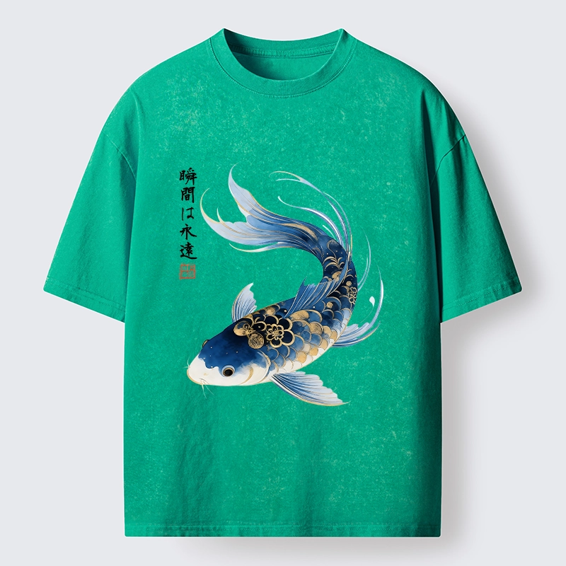 Tokyo-Tiger Elegant Koi Fish Watercolor Art Washed T-Shirt