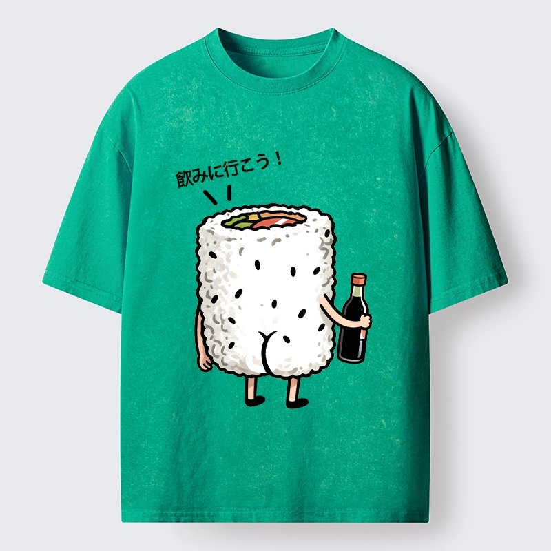 Tokyo-Tiger Sushi Roll Character Going Out Washed T-Shirt