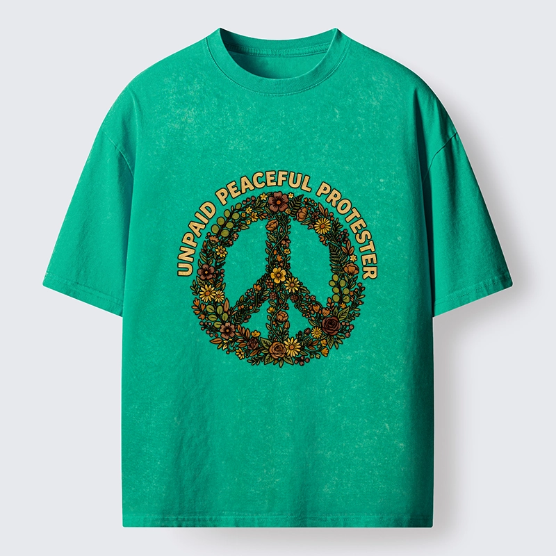 Tokyo-Tiger Vintage Floral Peace Symbol Print Washed T-Shirt