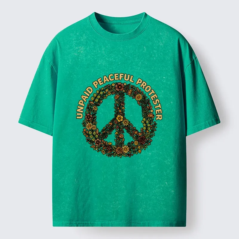 Tokyo-Tiger Vintage Floral Peace Symbol Print Washed T-Shirt