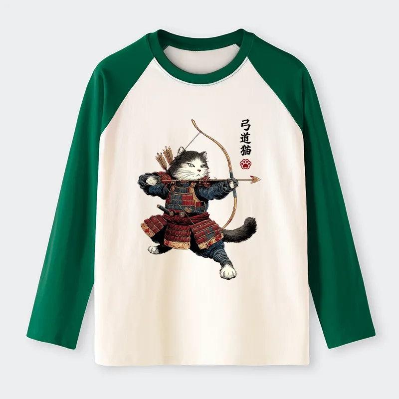 Tokyo-Tiger Kyudo Samurai Cat Raglan Long Sleeve T-shirt
