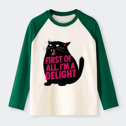 Tokyo-Tiger Roaring Black Cat Raglan Long Sleeve T-shirt