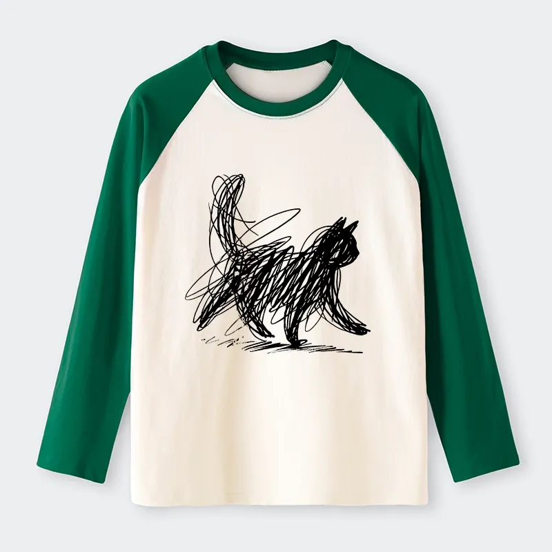 Tokyo-Tiger Minimalist Cat Art Raglan Long Sleeve T-shirt