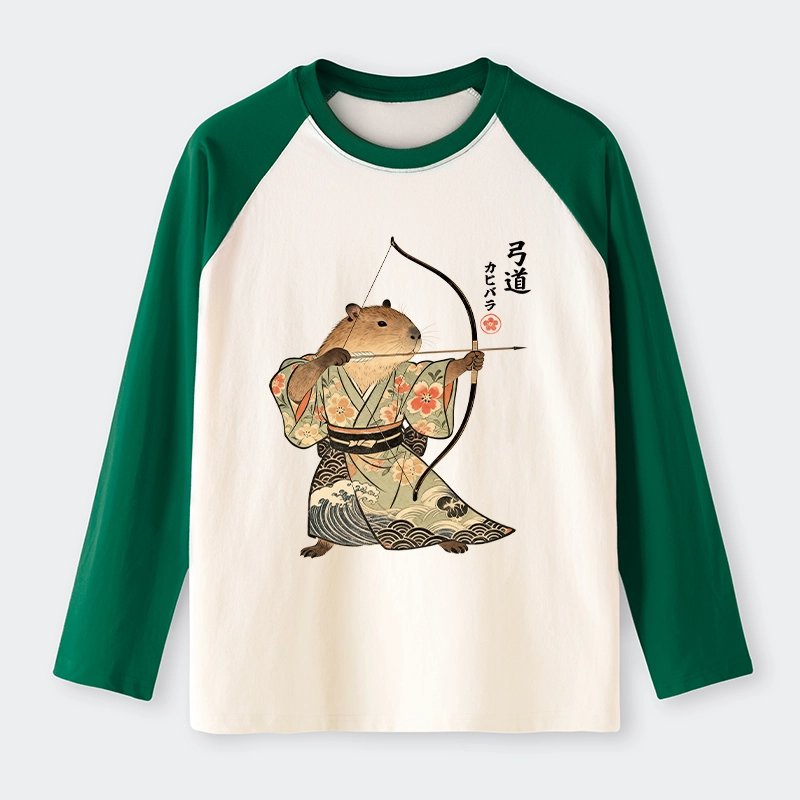 Tokyo-Tiger Capybara Archery Raglan Long Sleeve T-shirt