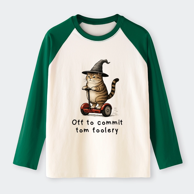 Tokyo-Tiger Orange Cat Riding Segway-style Raglan Long Sleeve T-shirt