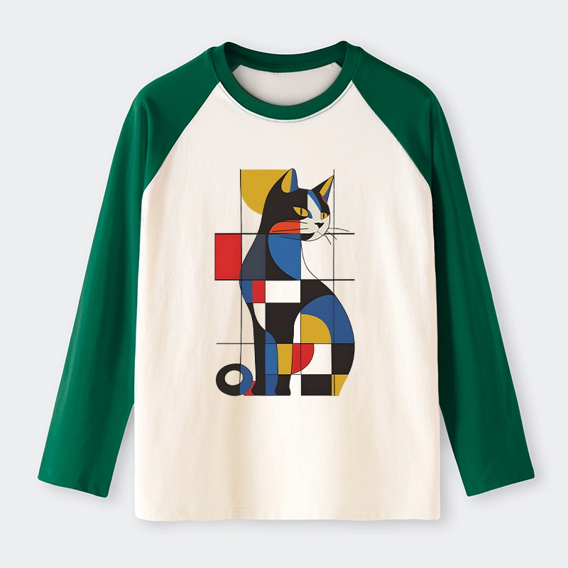Tokyo-Tiger Mondrian Cat Raglan Long Sleeve T-shirt