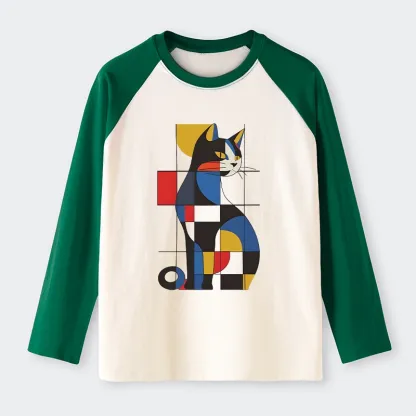 Tokyo-Tiger Mondrian Cat Raglan Long Sleeve T-shirt