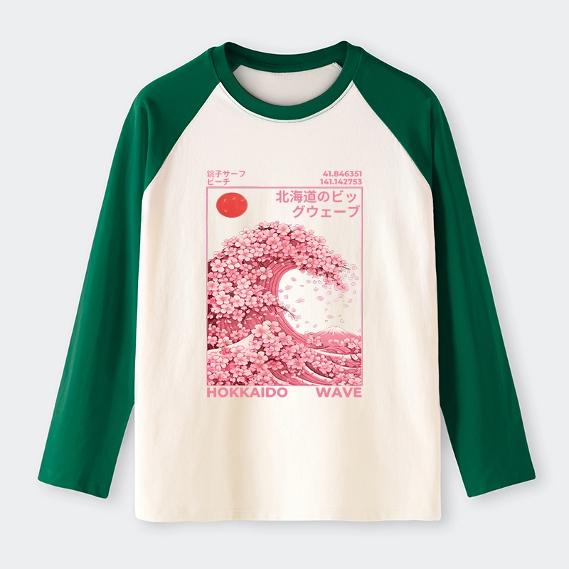 Tokyo-Tiger Sakura Wave Raglan Long Sleeve T-shirt
