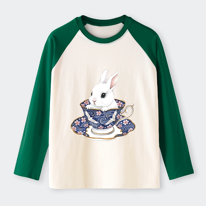 Tokyo-Tiger Cute Rabbit Tea Set Raglan Long Sleeve T-shirt