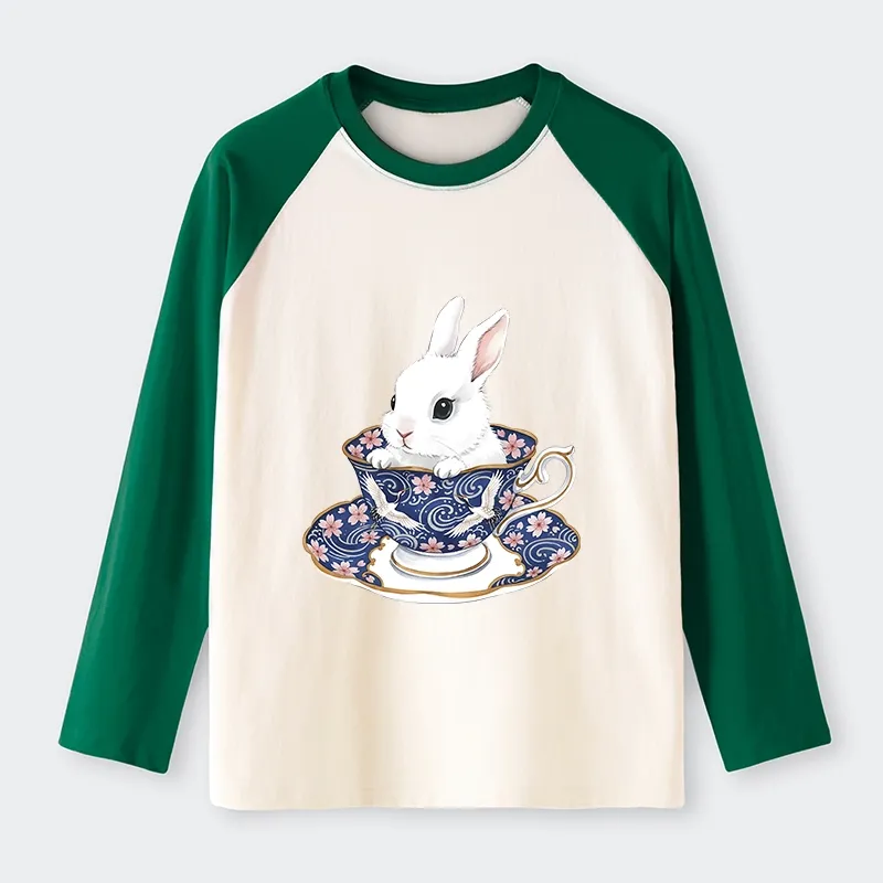 Tokyo-Tiger Cute Rabbit Tea Set Raglan Long Sleeve T-shirt Sale