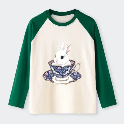 Tokyo-Tiger Cute Rabbit Tea Set Raglan Long Sleeve T-shirt