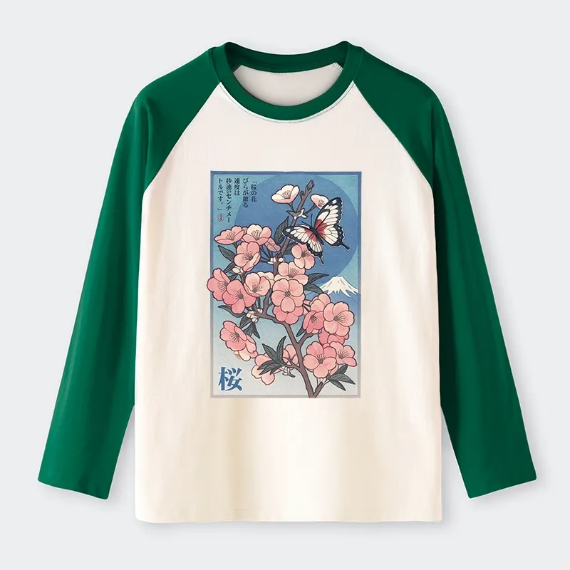 Tokyo-Tiger Ukiyoe Japanese Cherry blossoms Poster Raglan Long Sleeve T-shirt