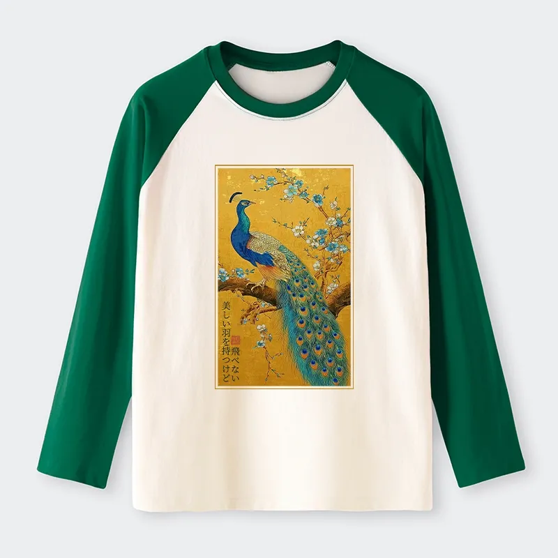 Tokyo-Tiger The Peacock's Silent Elegance Raglan Long Sleeve T-shirt