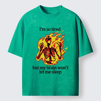 Tokyo-Tiger Tired Skeleton On Fire Washed T-Shirt