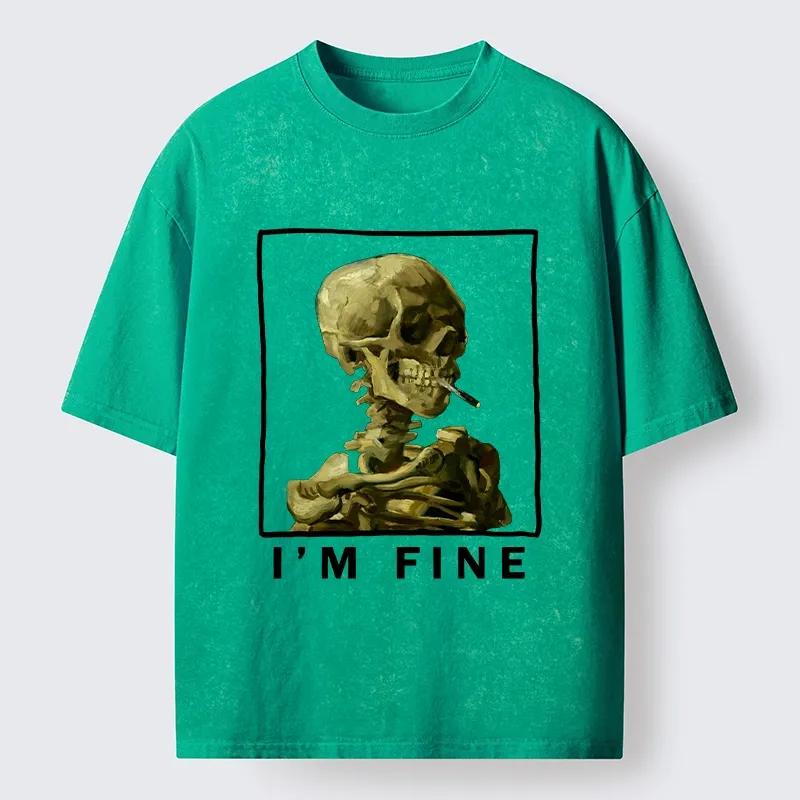 Tokyo-Tiger Skeleton Says Im Fine Washed T-Shirt