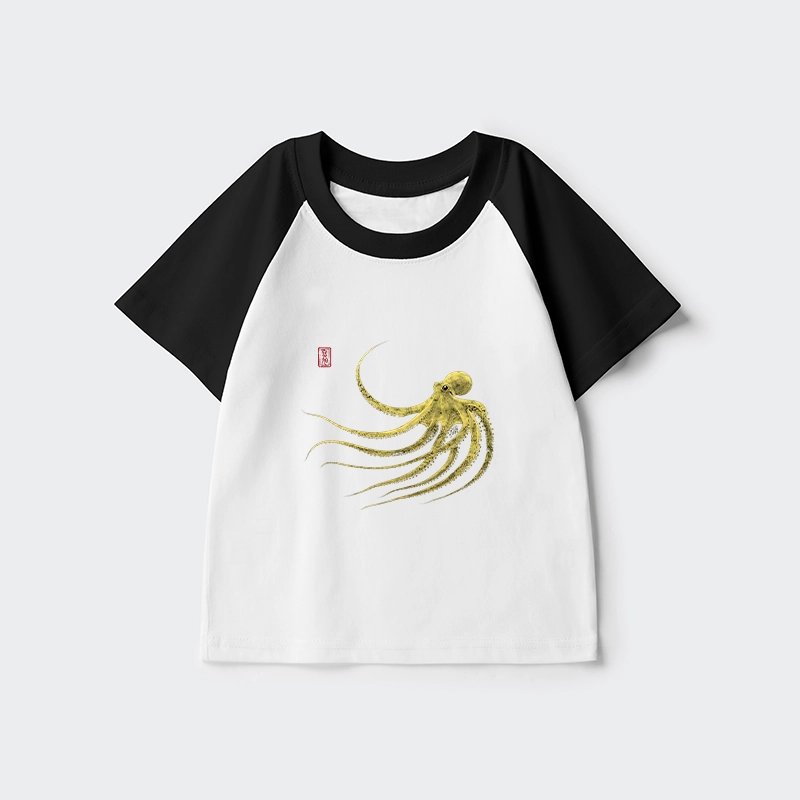 Tokyo-Tiger Retro Octopus Japanese Kids Raglan T-shirt
