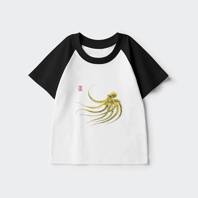 Tokyo-Tiger Retro Octopus Japanese Kids Raglan T-shirt