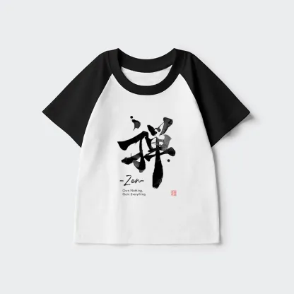 Tokyo-Tiger Zen Texts Kids Raglan T-shirt