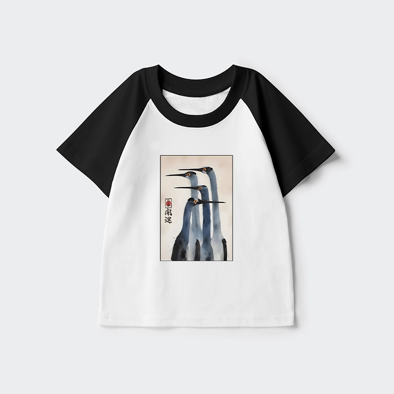 Tokyo-Tiger Retro Sandhill Crane Kids Raglan T-shirt