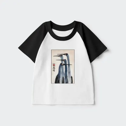 Tokyo-Tiger Retro Sandhill Crane Kids Raglan T-shirt