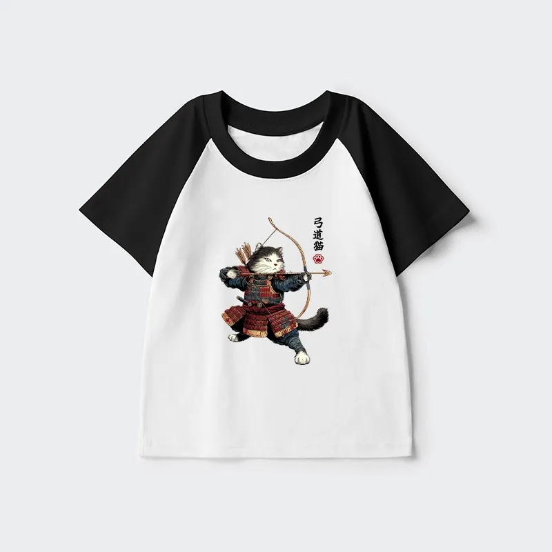 Tokyo-Tiger Kyudo Samurai Cat Kids Raglan T-shirt