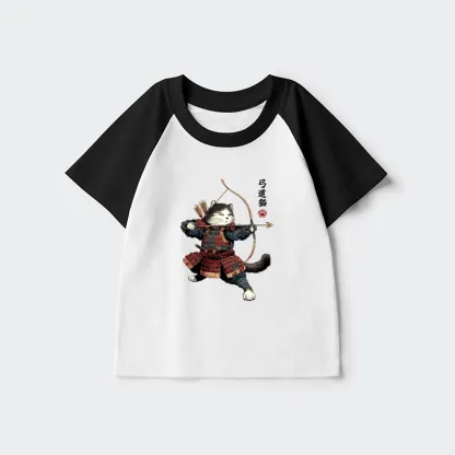 Tokyo-Tiger Kyudo Samurai Cat Kids Raglan T-shirt