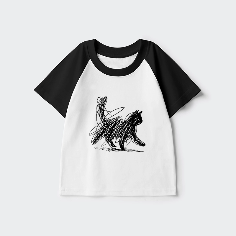 Tokyo-Tiger Minimalist Cat Art Kids Raglan T-shirt