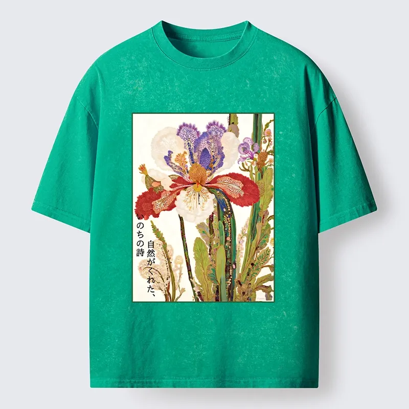 Tokyo-Tiger Vintage Japanese Flower Painting Washed T-Shirt