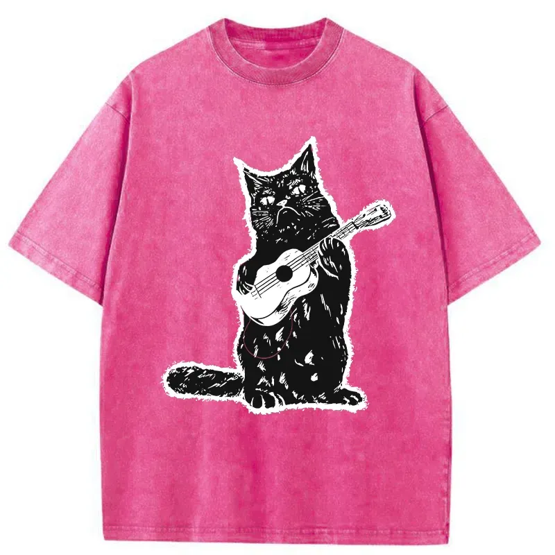 Tokyo-Tiger Cat Playing Guitar Washed T-Shirt