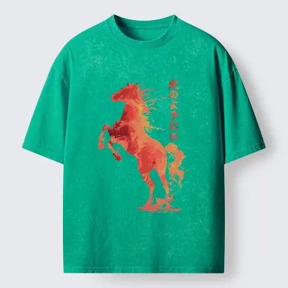 Tokyo-Tiger Fire Horse Japanese Art Washed T-Shirt