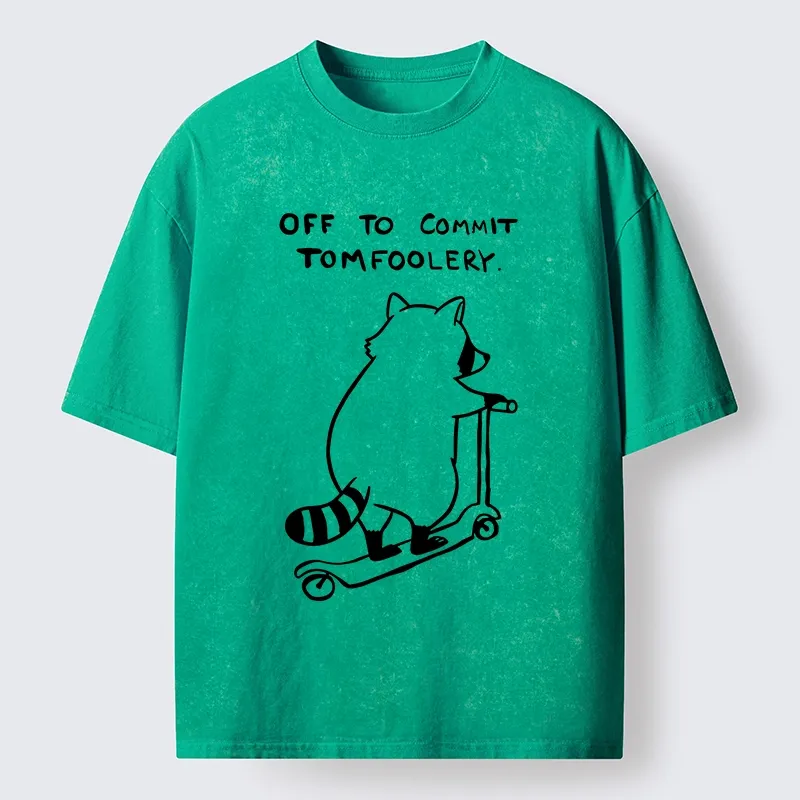 Tokyo-Tiger Scooter Raccoon Funny Meme Washed T-Shirt