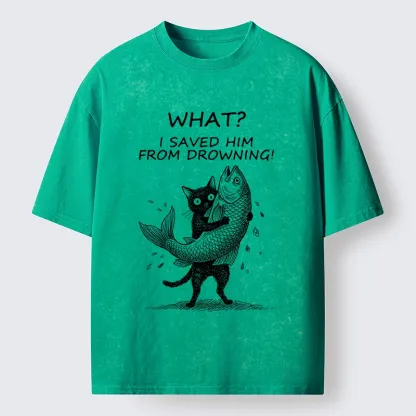 Tokyo-Tiger Cat Claims Fish Saving Meme Washed T-Shirt