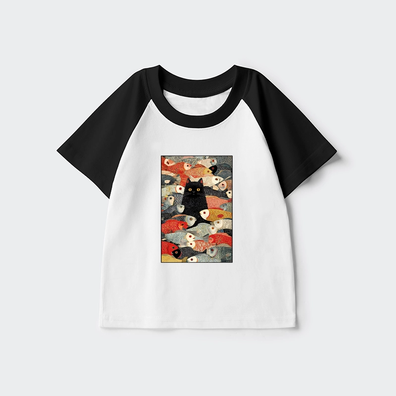 Tokyo-Tiger Cats And Fish Kids Raglan T-shirt