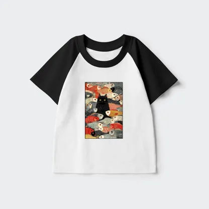Tokyo-Tiger Cats And Fish Kids Raglan T-shirt