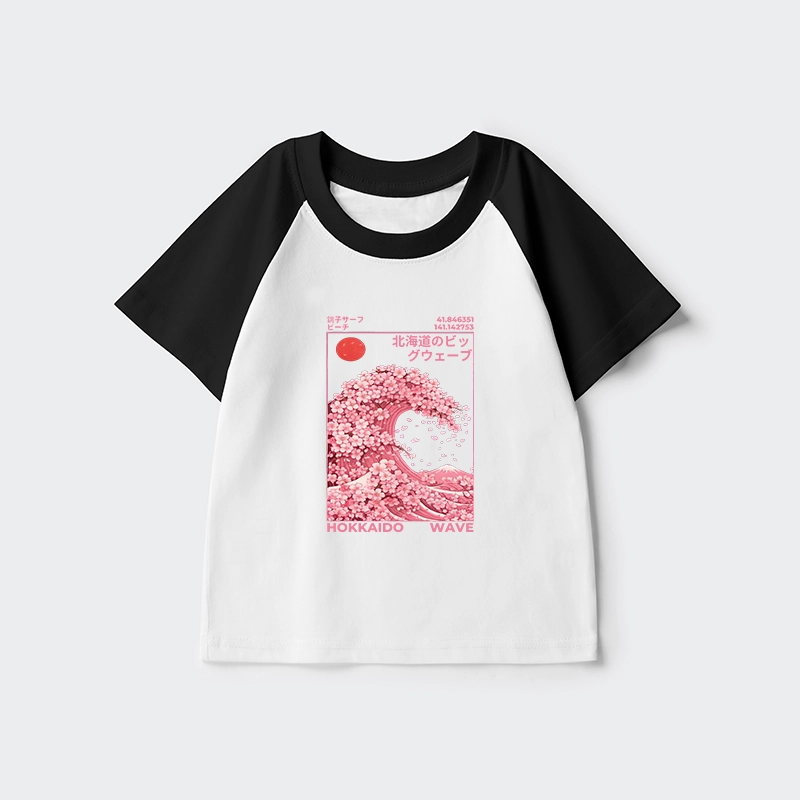 Tokyo-Tiger Sakura Wave Kids Raglan T-shirt