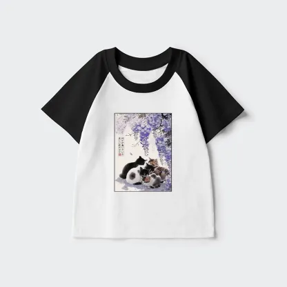 Tokyo-Tiger Cats plotting under the wisteria Kids Raglan T-shirt