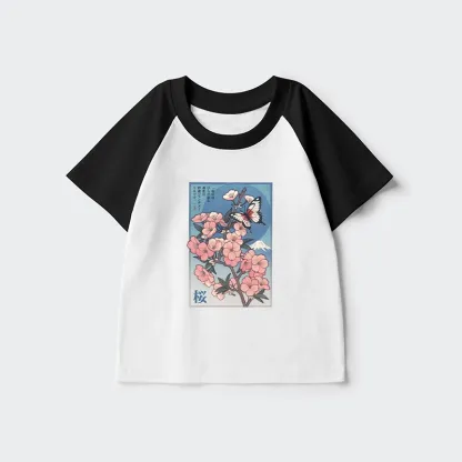 Tokyo-Tiger Ukiyoe Japanese Cherry blossoms Poster Kids Raglan T-shirt