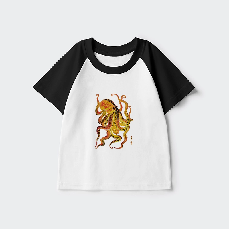 Tokyo-Tiger Deep Sea Gorgeous Octopus Kids Raglan T-shirt