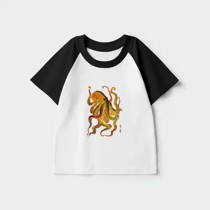 Tokyo-Tiger Deep Sea Gorgeous Octopus Kids Raglan T-shirt